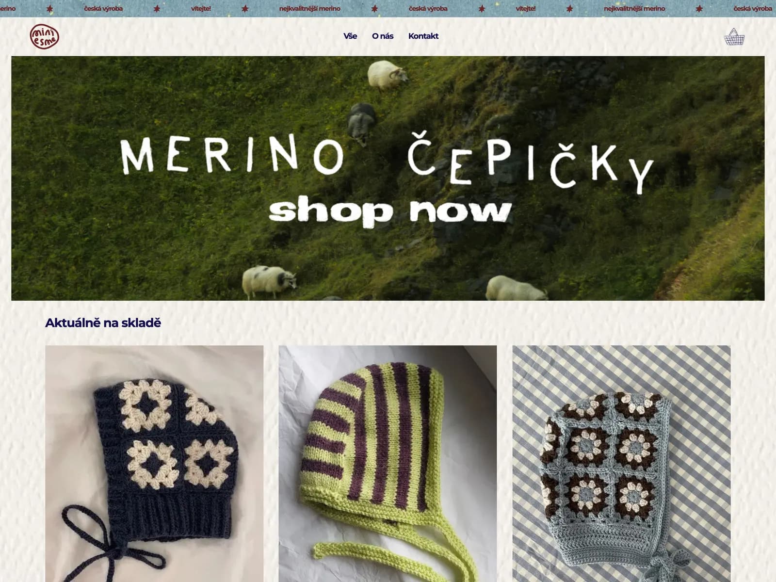 Úvodní stránka e-shopu mini esme s merino výrobky pro batolata